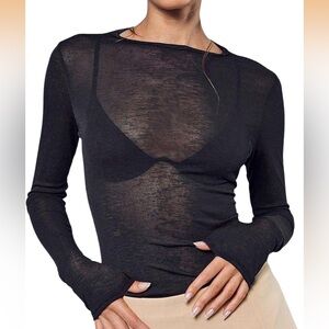 Elegant Black Sheer Long Sleeve Top